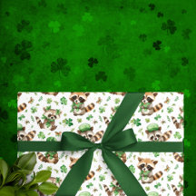 Niedlich Raccoons Green Hat Kleeblatt St. Patrick'