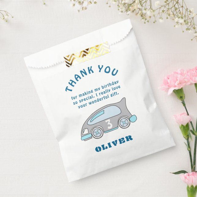 Niedlich Race Car Blue Boy Name Kinder Danke Geschenktütchen (Versiegelt)