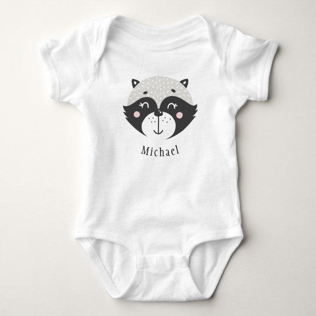 Niedlich Racoon Personalisiert Baby Jersey Bodysui Baby Strampler (Vorderseite)