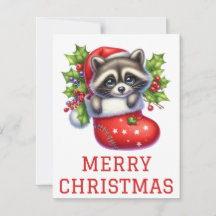 Niedlich Racoon Weihnachtskarte