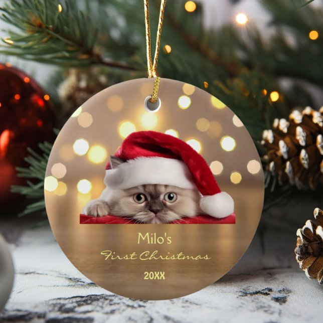 Niedlich Ragdoll Cat Weihnachtsmannmütze Paw Gold  Keramik Ornament (Von Creator hochgeladen)