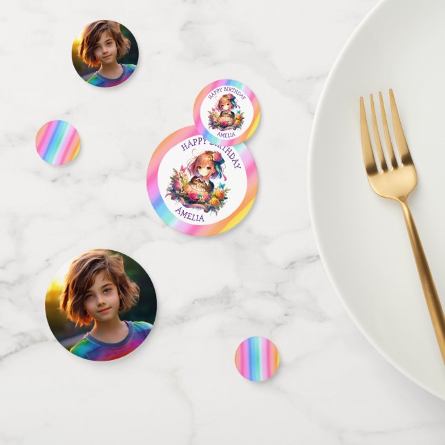 Niedlich Rainbow Anime Girl Birthday Cake Personal Konfetti (Gruppe)