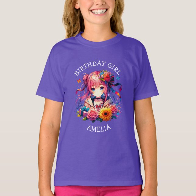 Niedlich Rainbow Anime Girl Birthday Girl Personal T-Shirt (Vorderseite)