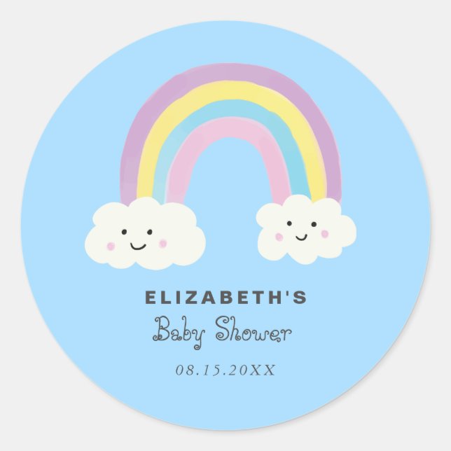 Niedlich Rainbow Baby Shower Boy Blue Kawaii Moder Runder Aufkleber (Vorderseite)