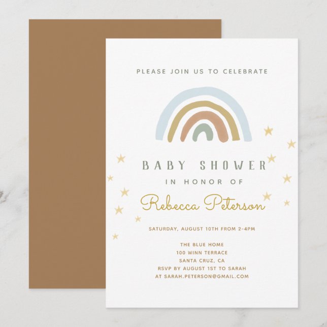 Niedlich Rainbow Baby Shower Einladung (Vorne/Hinten)