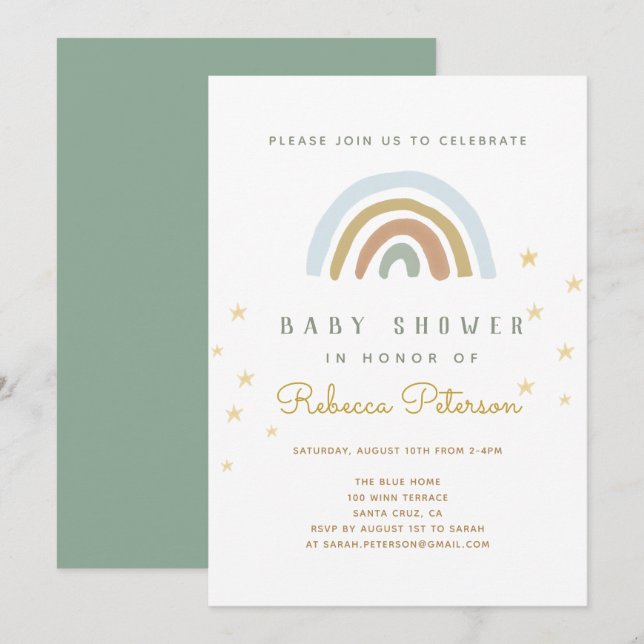Niedlich Rainbow Baby Shower Einladung (Vorne/Hinten)