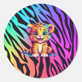 Niedlich Rainbow Baby Tiger Runder Aufkleber