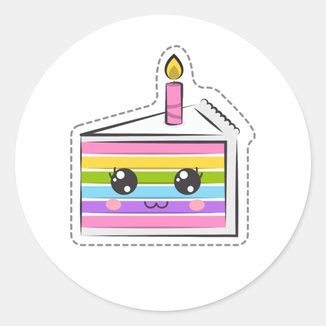 Niedlich Rainbow Birthday Cake Kawaii Sticker (Vorderseite)