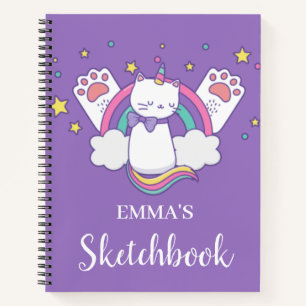 Niedlich Rainbow Caticorn Personalisiert Kids Sket Notizbuch