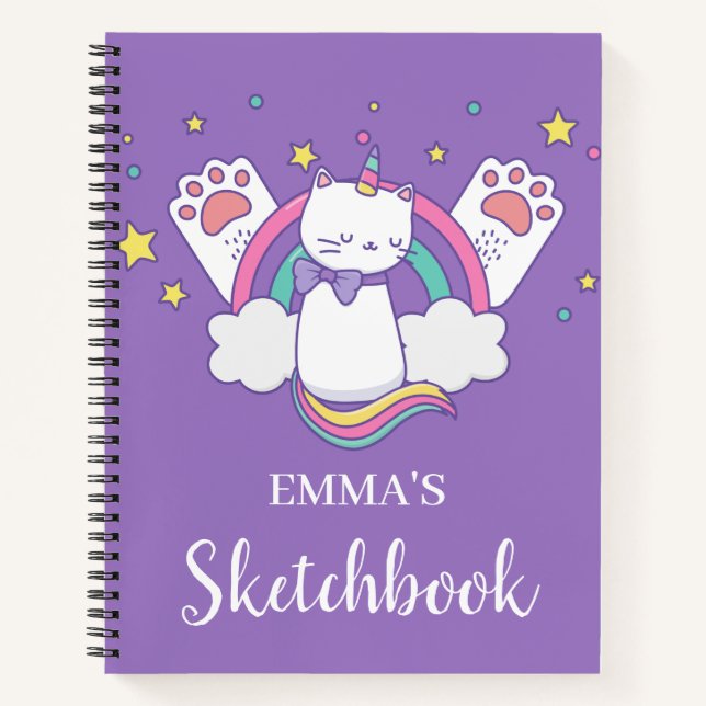 Niedlich Rainbow Caticorn Personalisiert Kids Sket Notizbuch (Vorderseite)