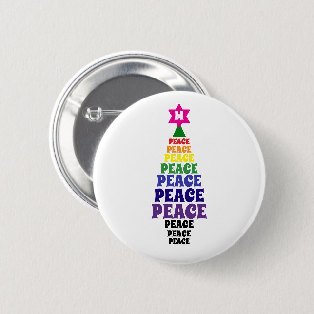 Niedlich Rainbow Christmas Peace Tree Add Initial Button (Vorne & Hinten)