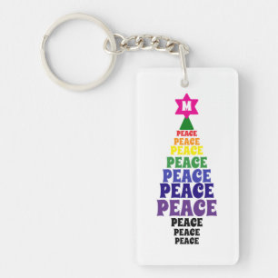 Niedlich Rainbow Christmas Peace Tree Add Initial Schlüsselanhänger