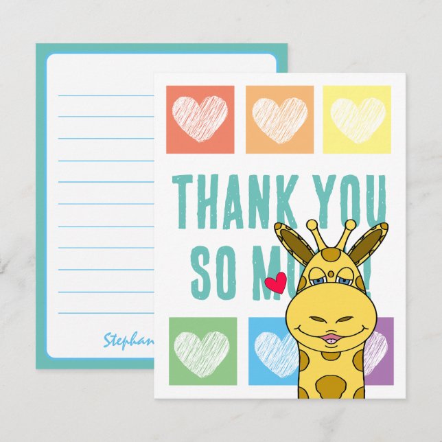 Niedlich Rainbow Heart Giraffe Vielen Dank Mitteilungskarte (Vorne/Hinten)