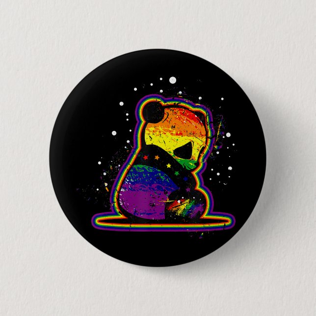 Niedlich Rainbow Panda Funny Heart Rainbow Lgbt Pr Button (Vorderseite)
