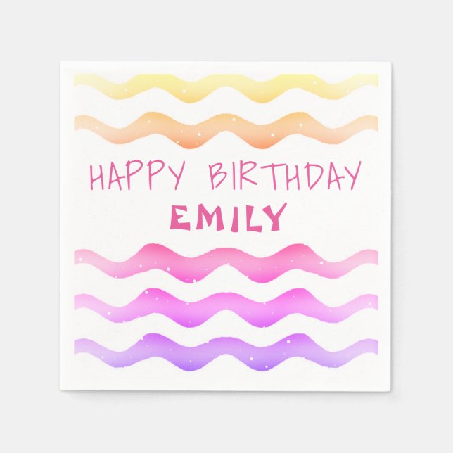 Niedlich Rainbow Pink Wave Pattern Girl Birthday Serviette (Vorderseite)