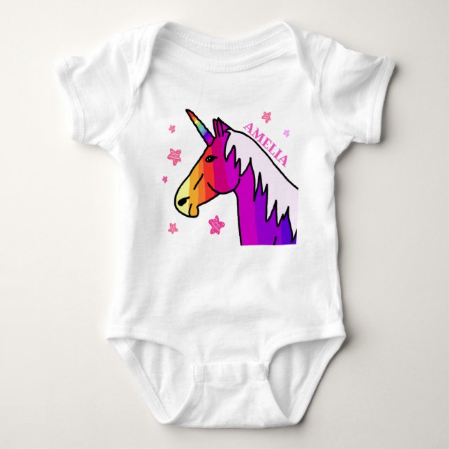 Niedlich Rainbow Unicorn Baby Bodysuit Strampler (Vorderseite)