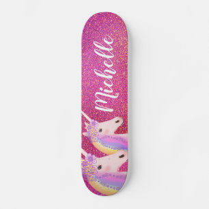 Niedlich Rainbow Unicorns Rosa Glitzer Personalisi Skateboard