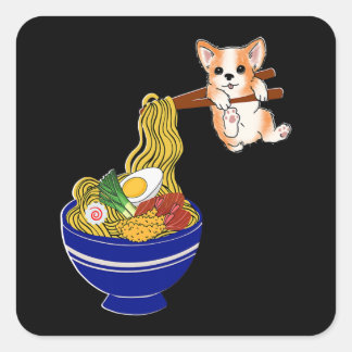 Niedlich Ramen Corgi Dog Quadratischer Aufkleber