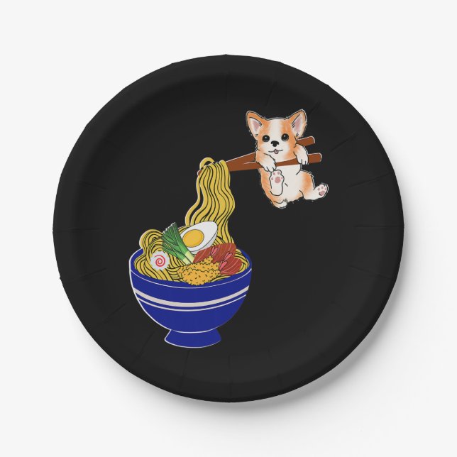 Niedlich Ramen Corgi Hund Pappteller (Vorderseite)