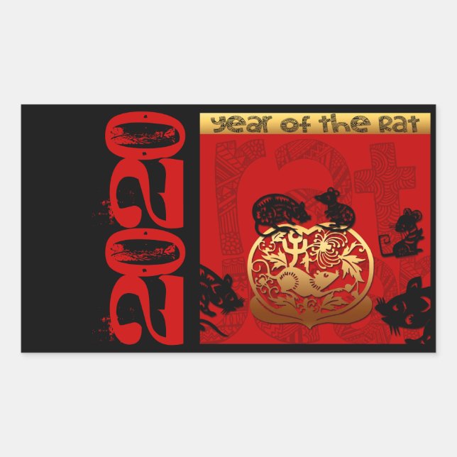 Niedlich Rat Chinesisches Jahr 2020 Zodiac Birthda Rechteckiger Aufkleber (Vorderseite)