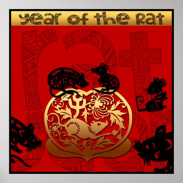 Niedlich Ratten Chinesisch Neujahr Zodiac Geburtst Poster (Vorne)