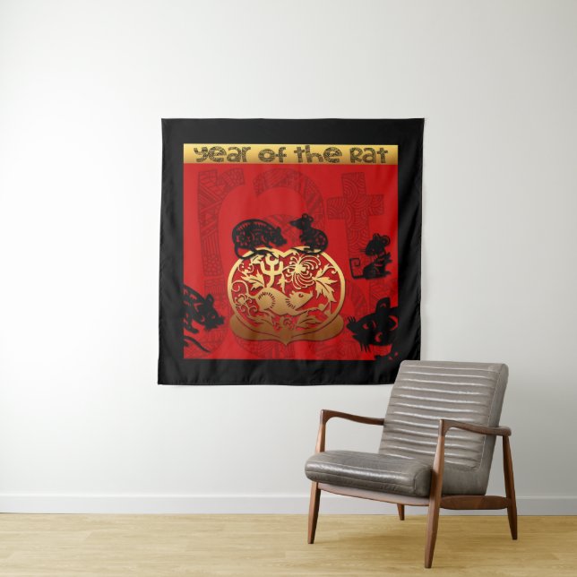 Niedlich Ratten Chinesisches Jahr Zodiac Geburtsta Wandteppich (Beispiel)