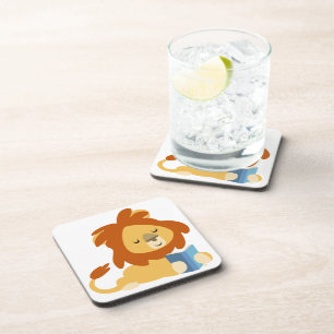 Niedlich Reading Cartoon Lion Untersetzer Set
