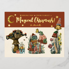 Niedlich Red and Gold Merry Magic Mushroom Weihnac Folien Feiertagspostkarte