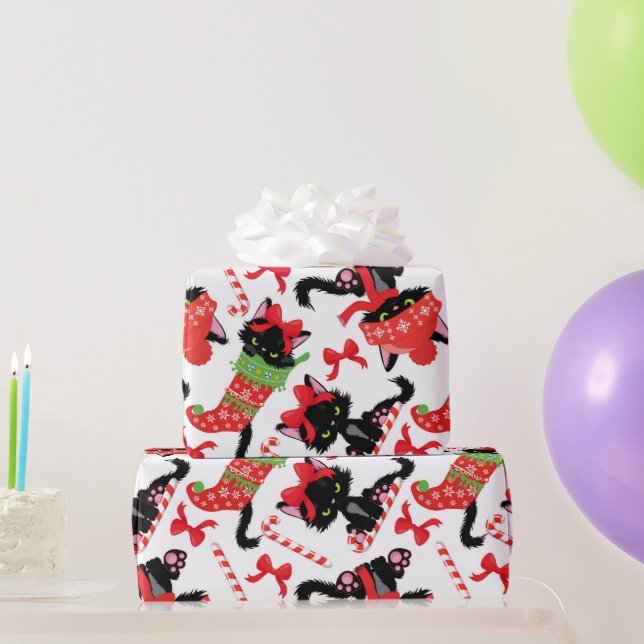Niedlich Red Angry Cat Candy Cane Weihnachten Geschenkpapier (Partygeschenke)