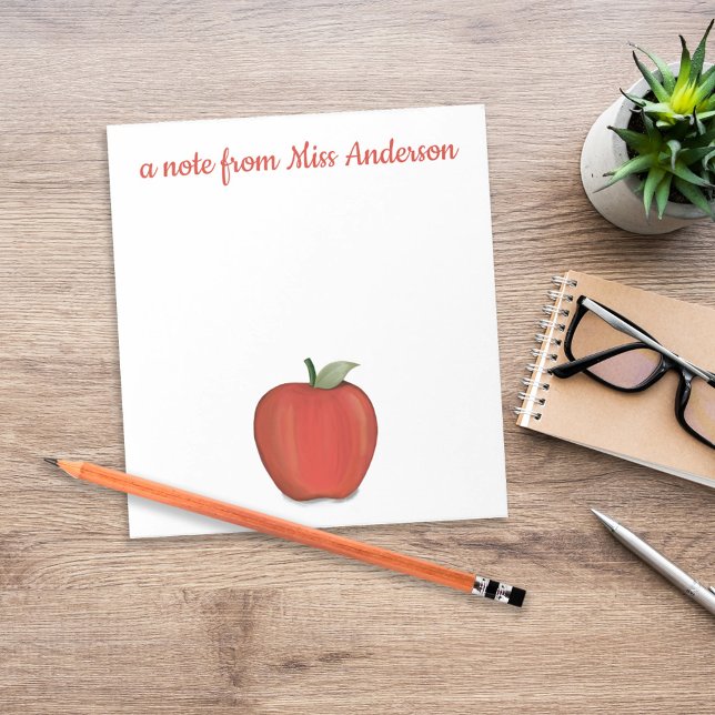 Niedlich Red Apple Simple Teacher Whimsical Class Notizblock (Personalized teacher apple desk stationery with custom classroom name header.)