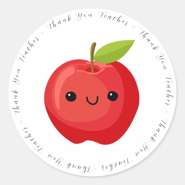 Niedlich Red Apple Vielen Dank, dass Sie Lehrer Runder Aufkleber (Vorderseite)
