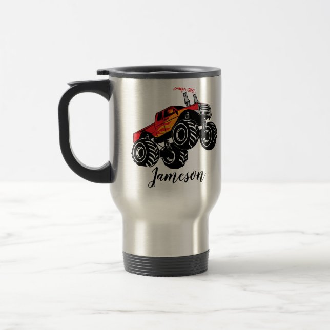 Niedlich Red Black Monster Name Personalisiert Reisebecher (Links)