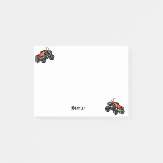 Niedlich Red Black Personalisiert Monster Truck Post-it Klebezettel (Vorderseite)