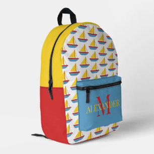 Niedlich Red Blue Yellow Town Sailboat Monogram Bedruckter Rucksack