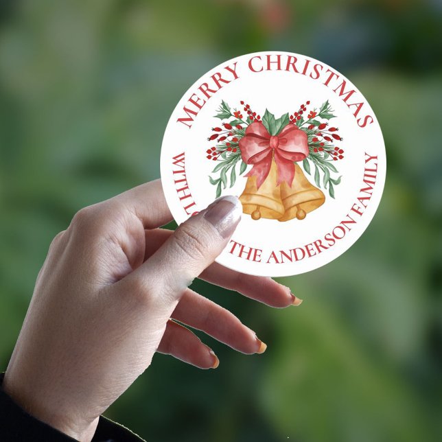 Niedlich Red Blume Berries Bell Bow Frohe Weihnach Runder Aufkleber (Von Creator hochgeladen)