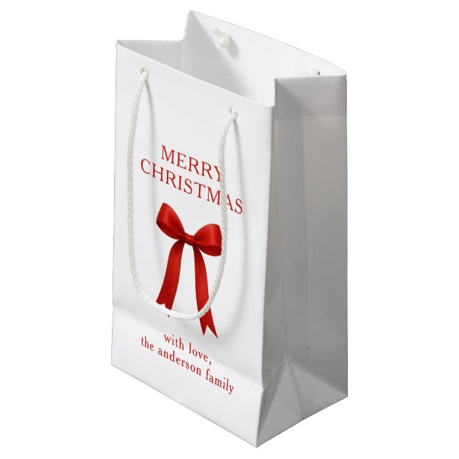 Niedlich Red Bow Frohe Weihnachten Kleine Geschenktüte (Vorderseite Schrägansicht)