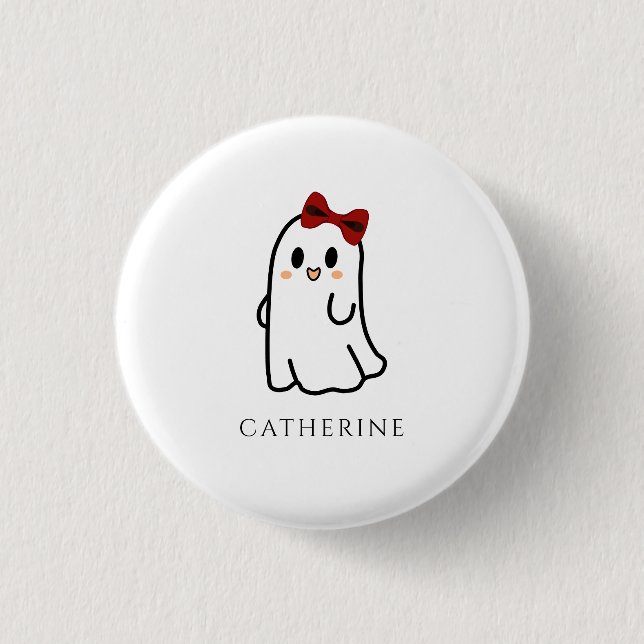 Niedlich Red Bow Halloween Ghost Girly Button (Vorderseite)