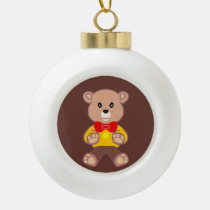 Niedlich Red Bowtie Beige Teddy Bear Brown Keramik Kugel-Ornament