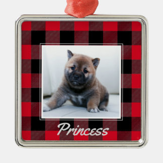 Niedlich Red Buffalo Kariert Personalisiert Dog Pe Ornament Aus Metall