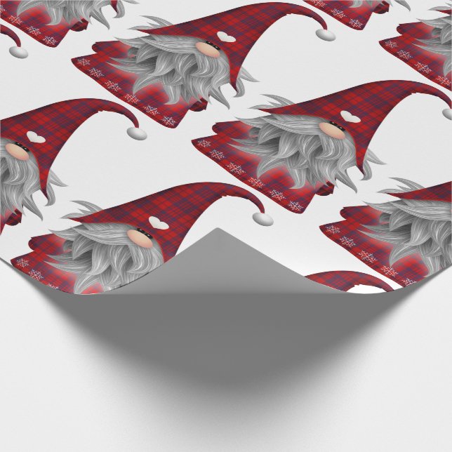 Niedlich Red Buffalo Karierter Weihnachtsgnome Geschenkpapier (Ecke)
