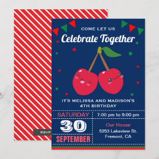 Niedlich Red Cherries Twins Geburtstagsparty Einla Einladung