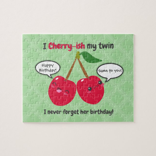 Niedlich Red Cherry Kawaii Twins Birthday (Horizontal)