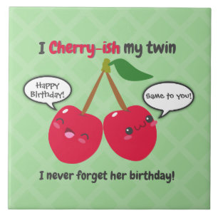 Niedlich Red Cherry Kawaii Twins Birthday Fliese
