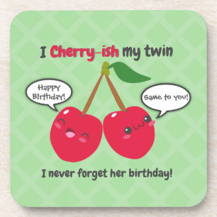 Niedlich Red Cherry Kawaii Twins Birthday Getränkeuntersetzer