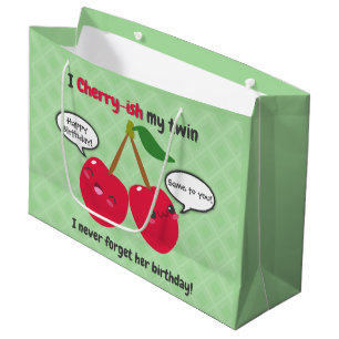 Niedlich Red Cherry Kawaii Twins Birthday Große Geschenktüte
