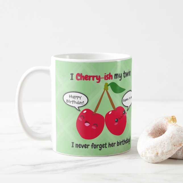 Niedlich Red Cherry Kawaii Twins Birthday Kaffeetasse (Mit Donut)