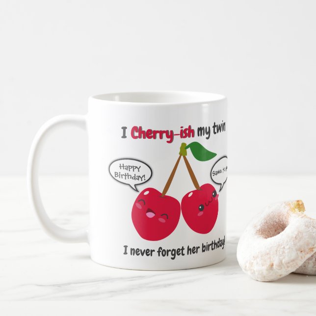 Niedlich Red Cherry Kawaii Twins Birthday Kaffeetasse (Mit Donut)