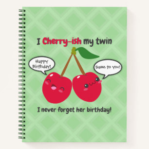 Niedlich Red Cherry Kawaii Twins Birthday Notizbuch