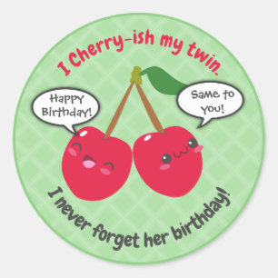 Niedlich Red Cherry Kawaii Twins Birthday Runder Aufkleber