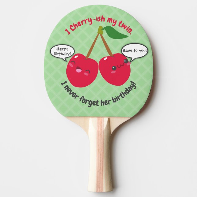 Niedlich Red Cherry Kawaii Twins Birthday Tischtennis Schläger (Vorderseite)